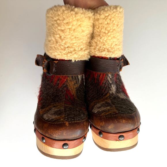 Woolrich Anthropologie Artist Wool and Shearling Wood Sole Heeled Boots sz 8 - Picture 7 of 10